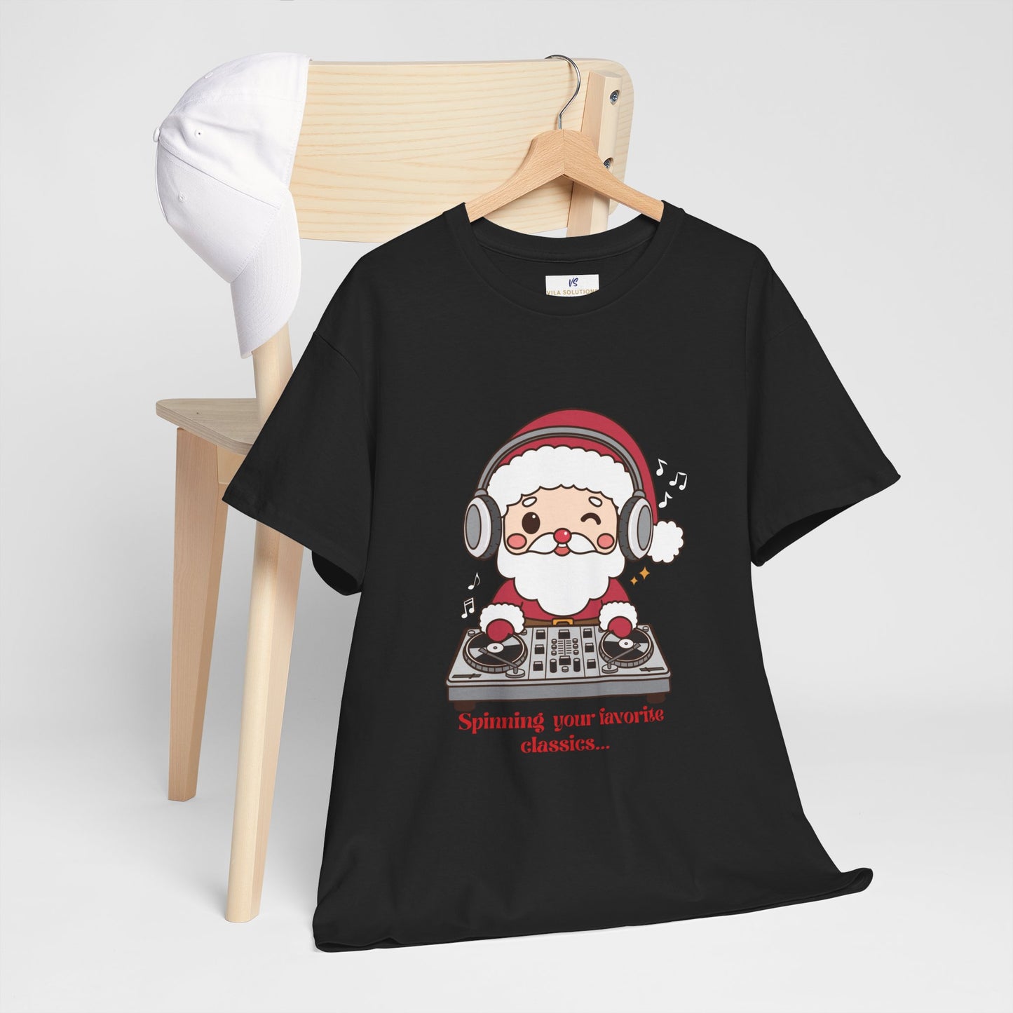 VS Unisex T-Shirt Heavy Cotton: Black Festive Santa Claus Top!