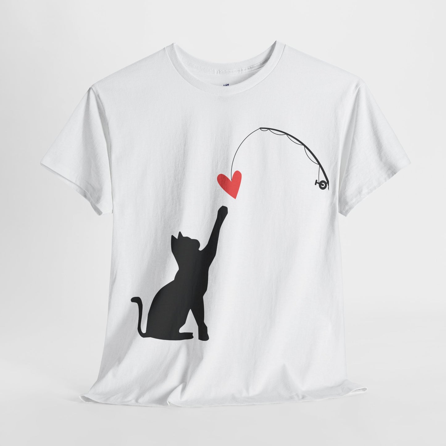 VS Cat Playing Unisex White Tee, Cute Feline Graphic Top.